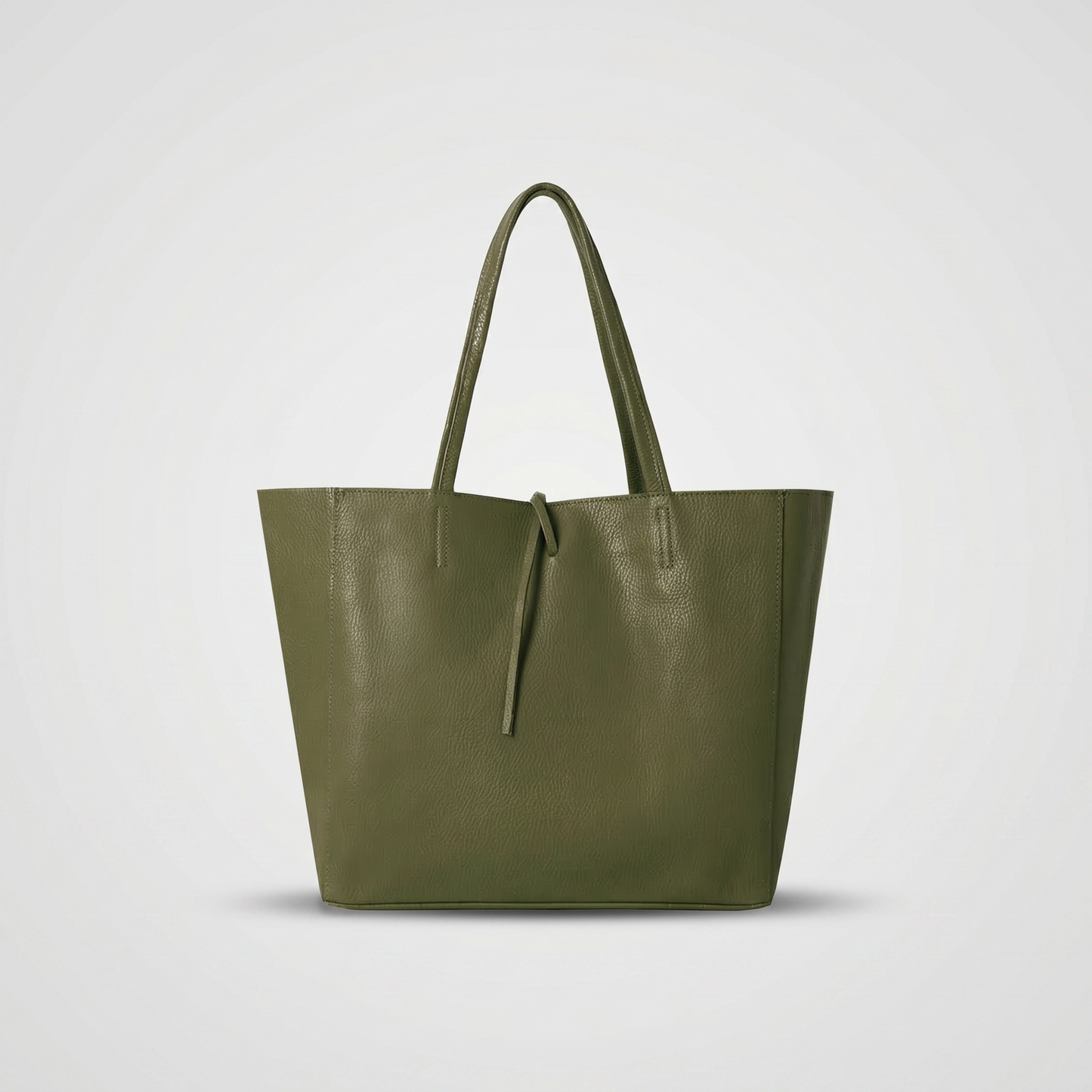 Carlotta Oversized Leather Tote in Olive Green on light grey studio background