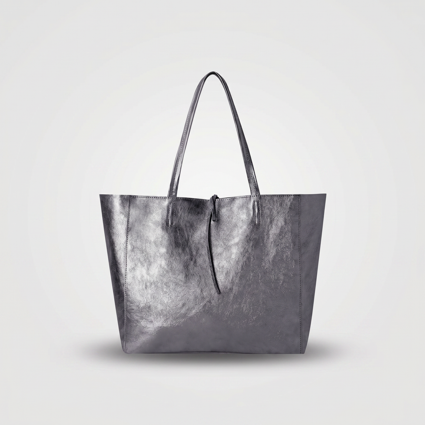 Carlotta Oversized Leather Tote in Pewter on light grey studio background