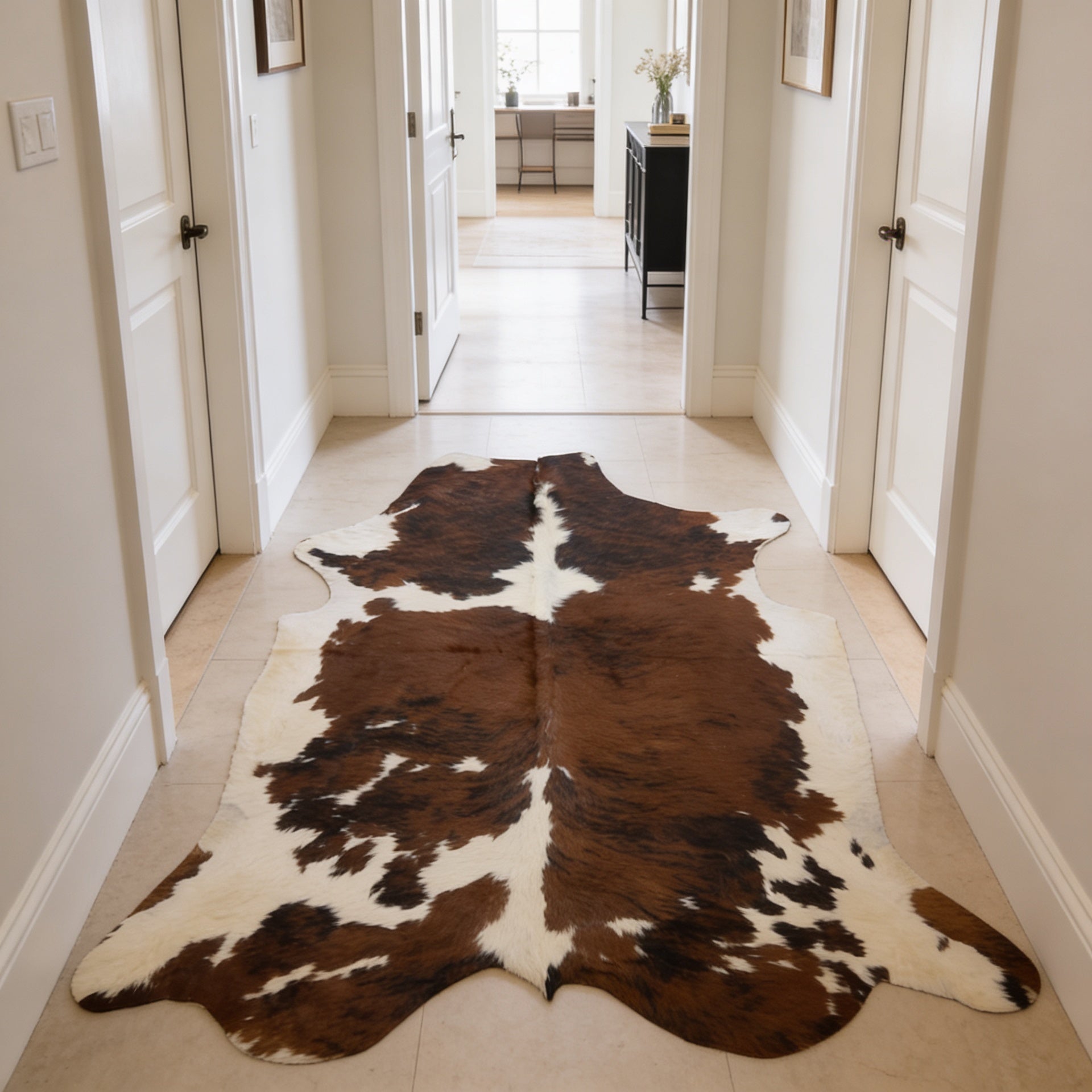 HN-23243 cowhide rug in hallway entryway