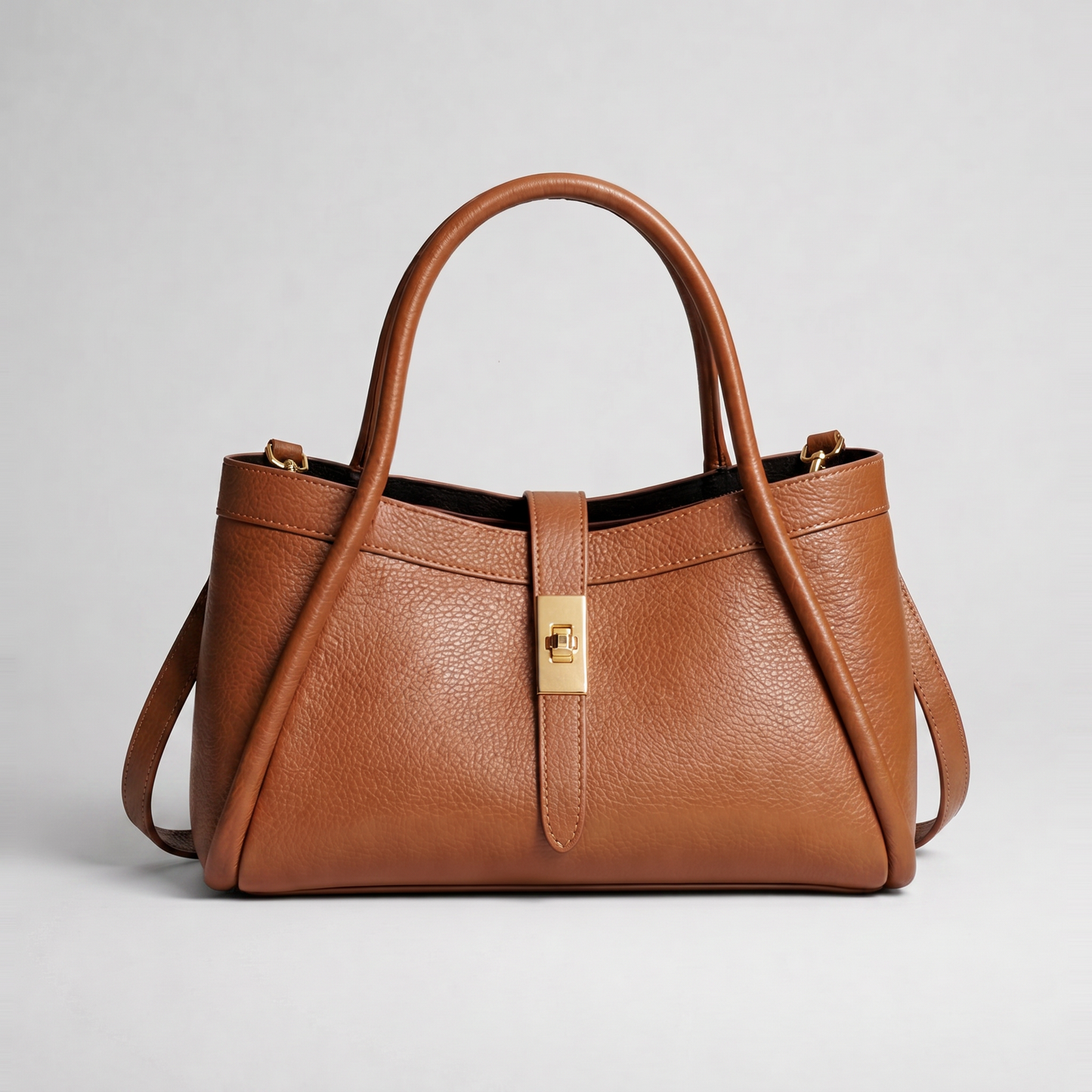 Margot Leather Tote Bag in Tan on light grey studio background