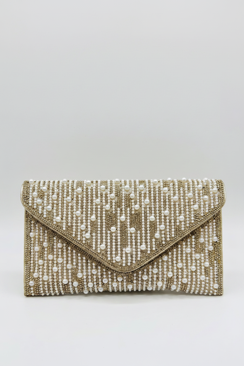 Perlette Pearl & Crystal Envelope Clutch by Clemés