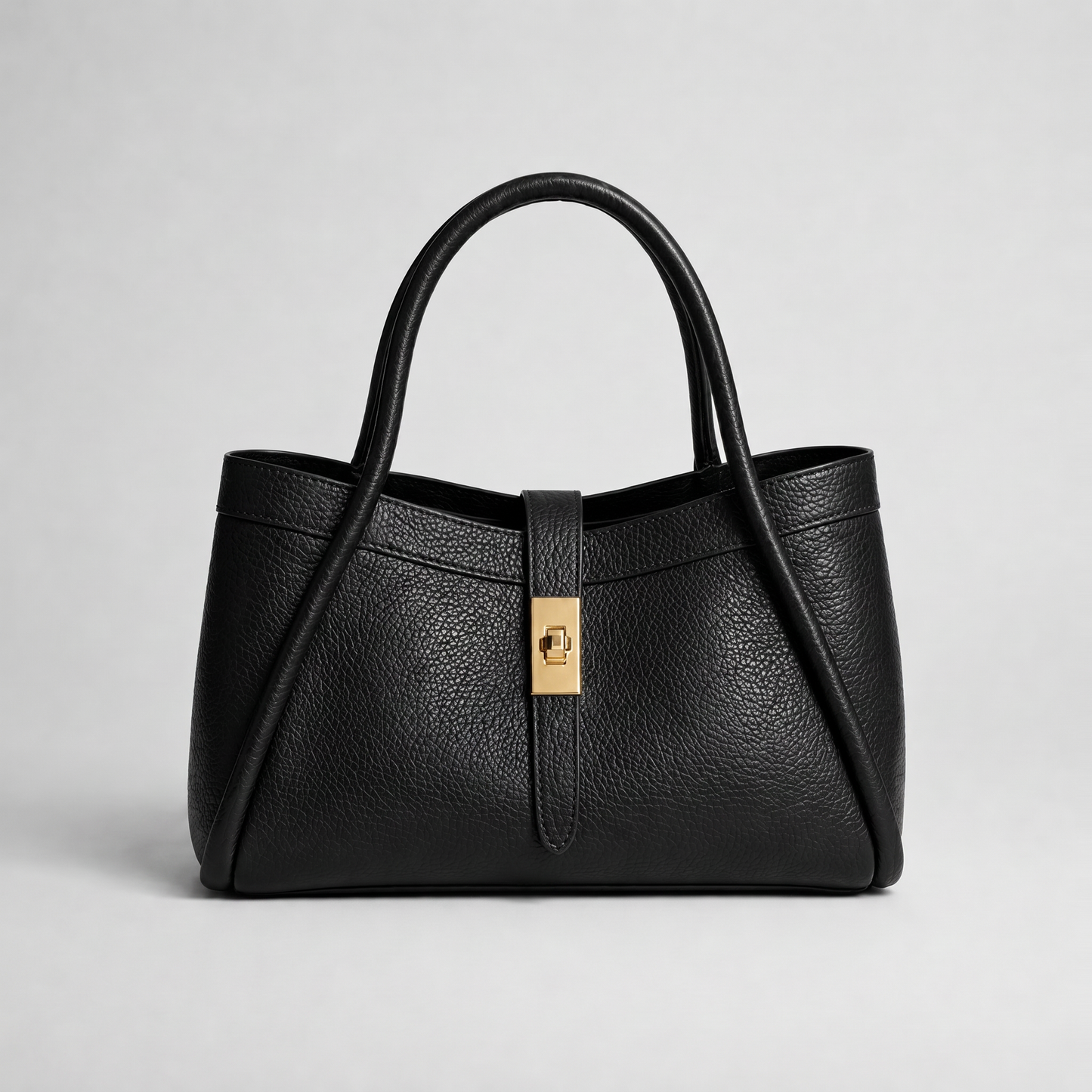 Margot Leather Tote Bag in Black on light grey studio background