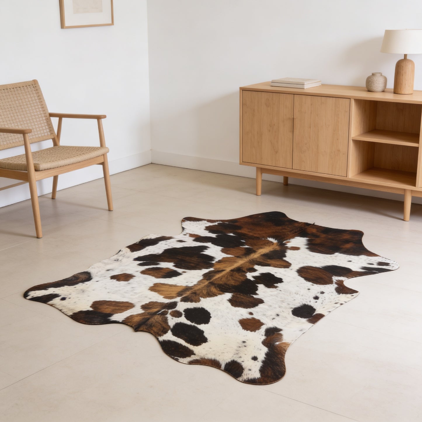 HN-23216 cowhide rug in minimalist interior