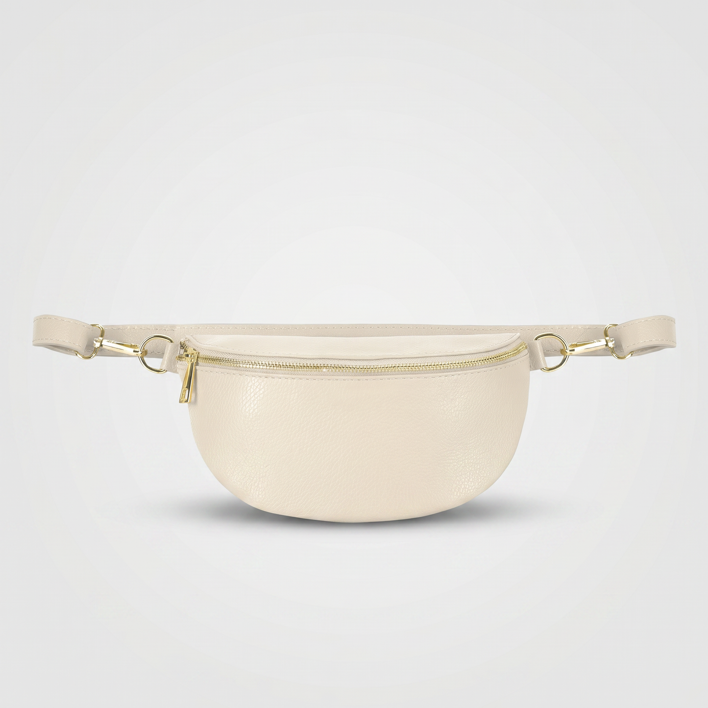 Romy leather crossbody bum bag in Ivory on light grey studio background