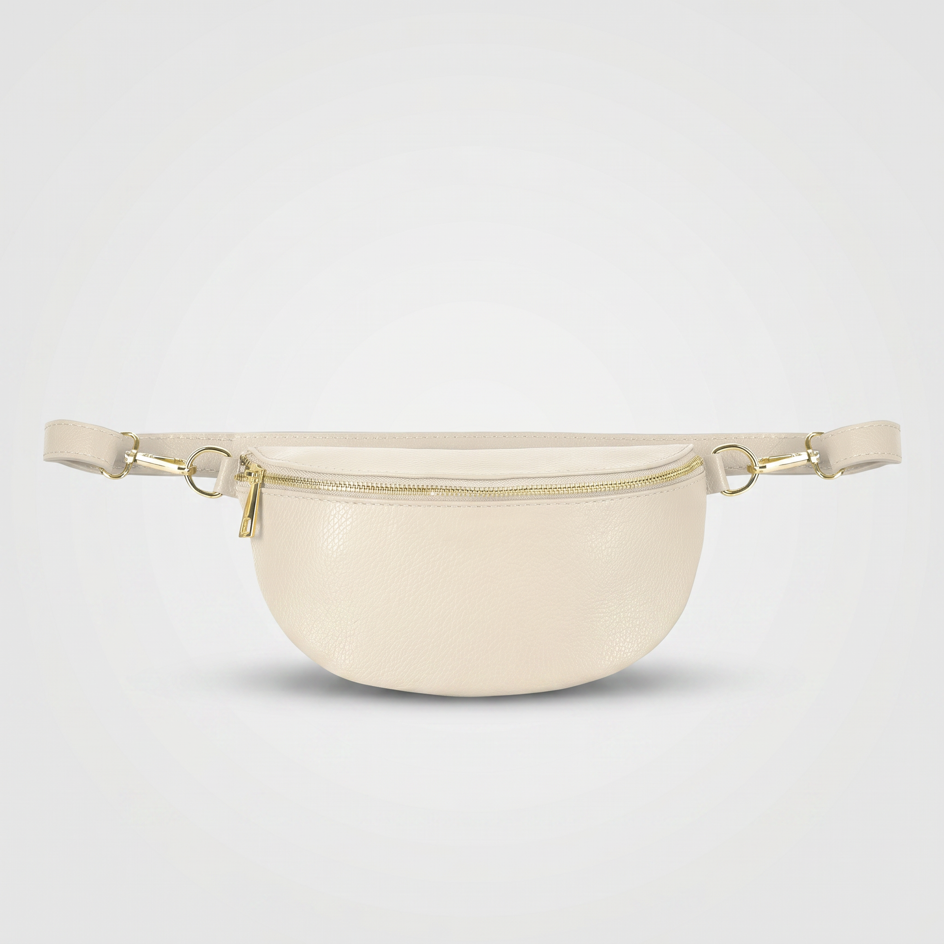 Romy leather crossbody bum bag in Ivory on light grey studio background