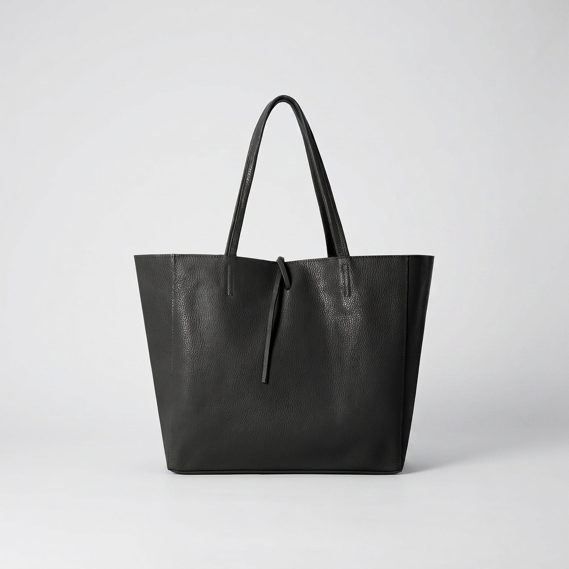 Carlotta Oversized Leather Tote in Black on light grey studio background