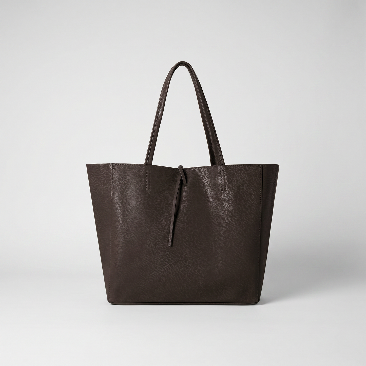 Carlotta Oversized Leather Tote in Dark Chocolate on light grey studio background