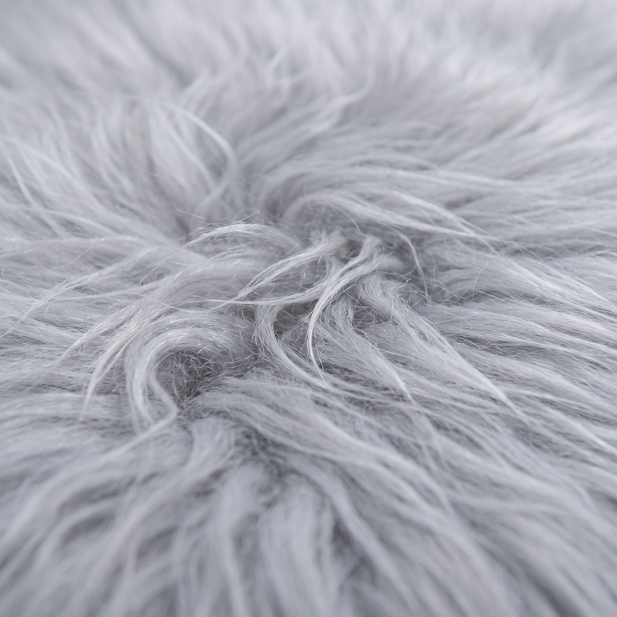 Close-up of Silver long wool sheepskin fibres