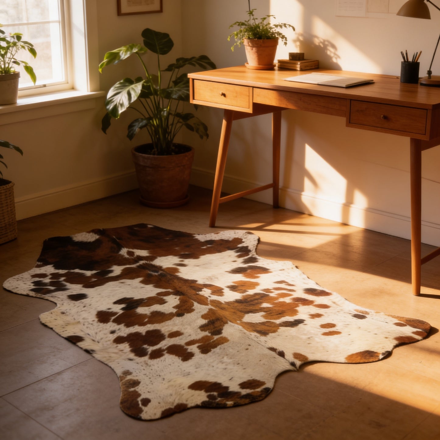 HN-23317 cowhide rug in cozy home office