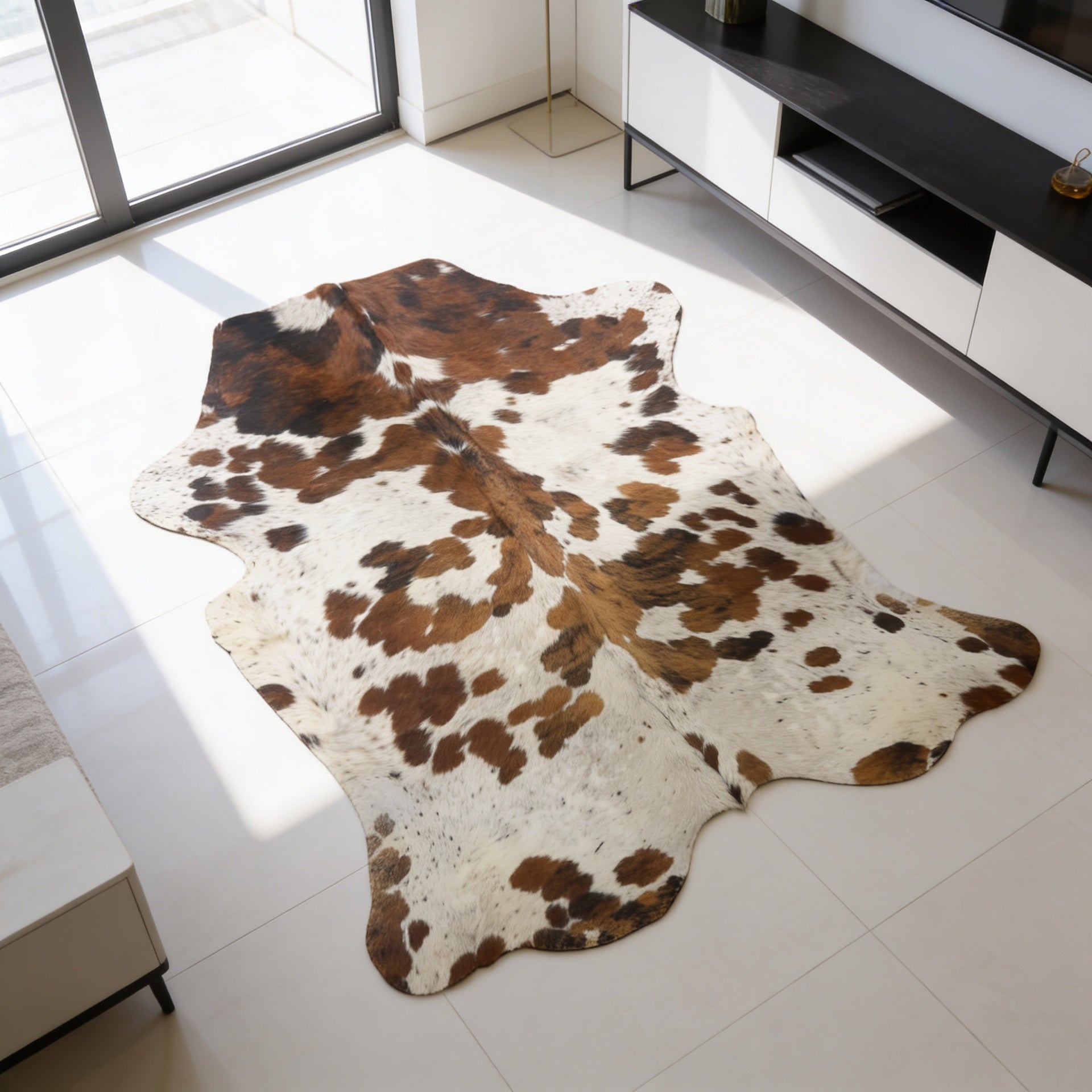 HN-23317 cowhide rug in modern clean interior