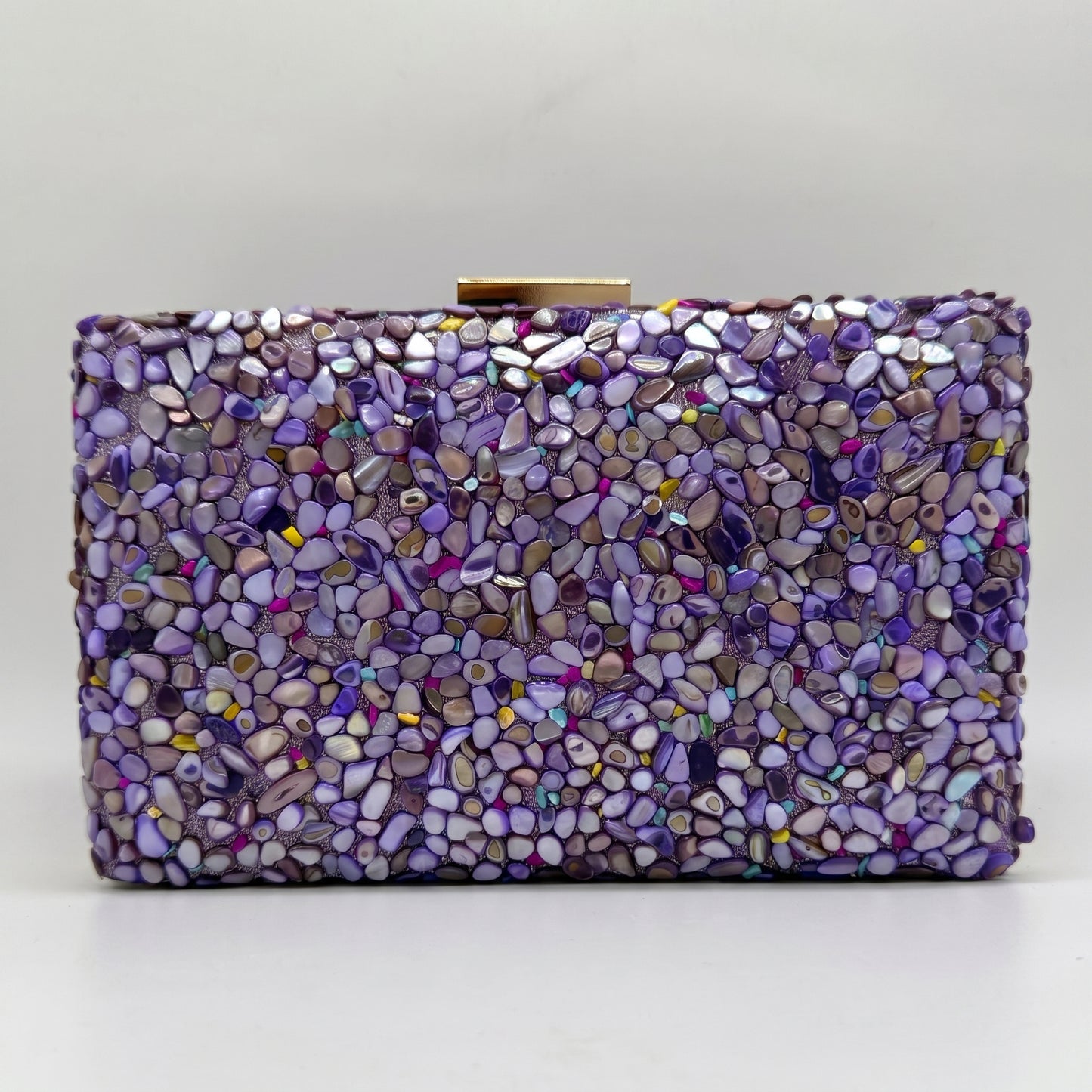 Gemma Natural Stone Box Clutch by Clemés in Violet on light grey studio background