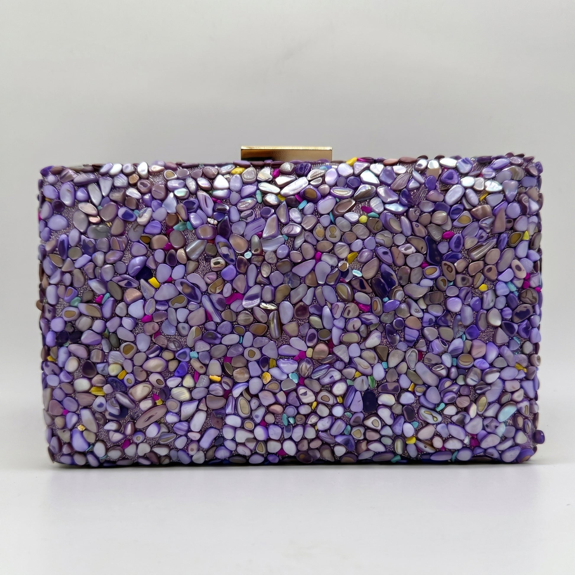 Gemma Natural Stone Box Clutch by Clemés in Violet on light grey studio background