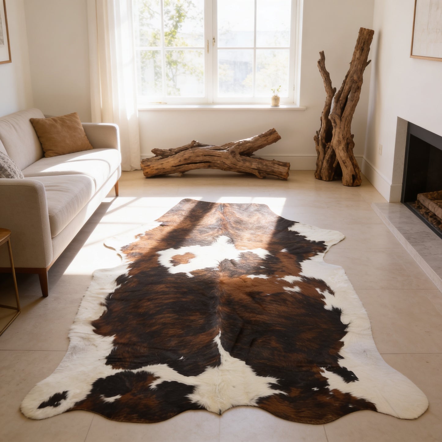 HN-23244 cowhide rug in bright living room