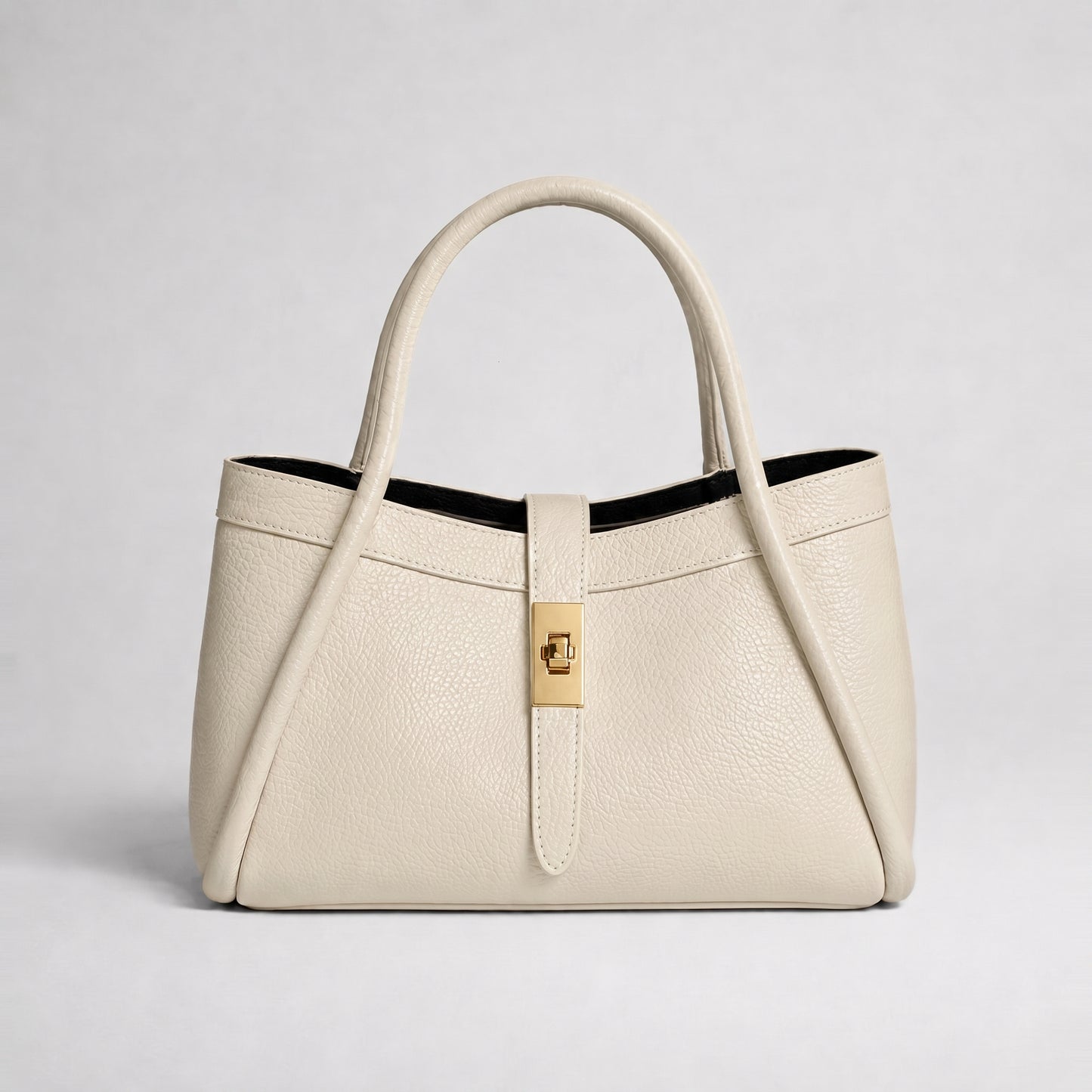 Margot Leather Tote Bag in Ivory on light grey studio background