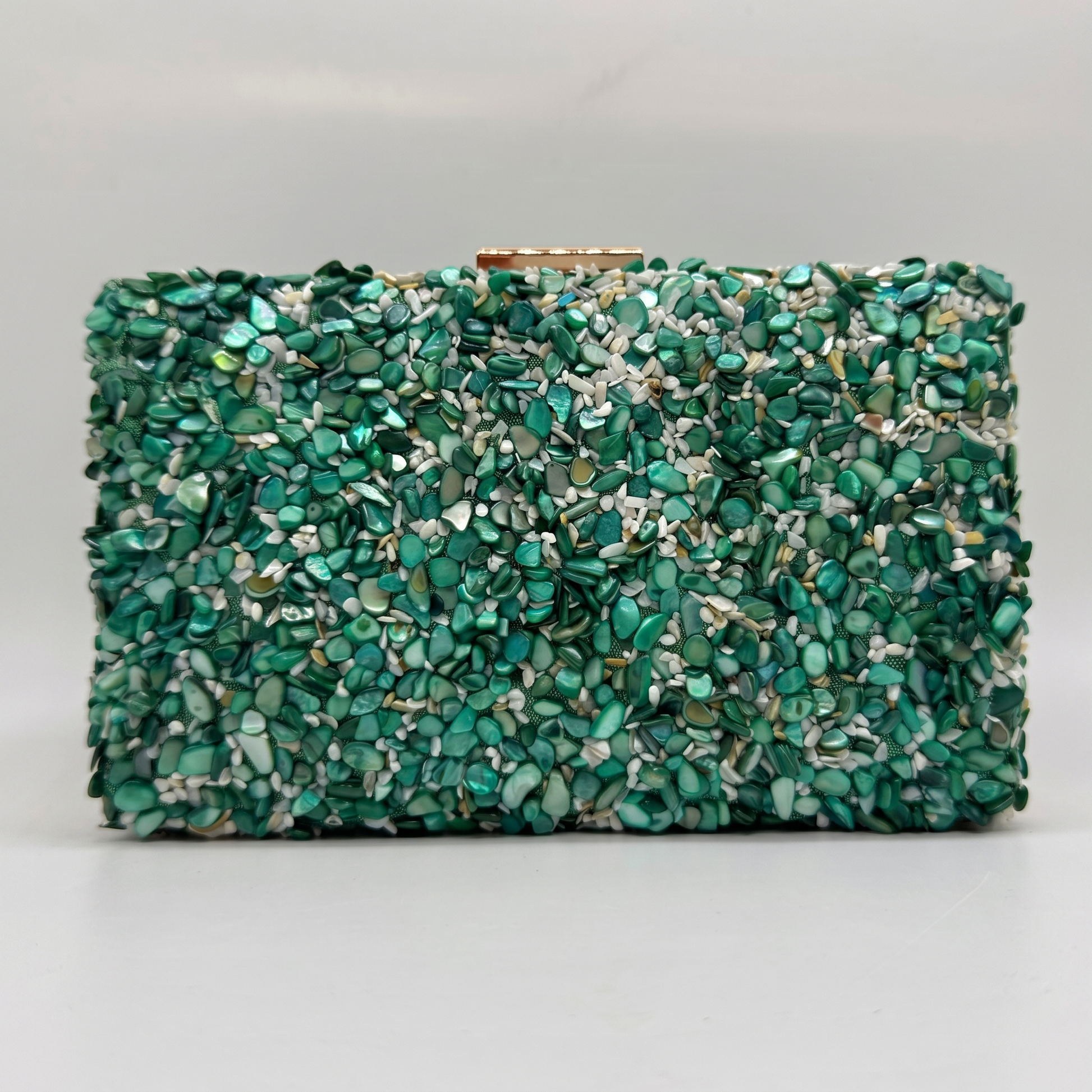 Gemma Natural Stone Box Clutch by Clemés in Turquoise on light grey studio background