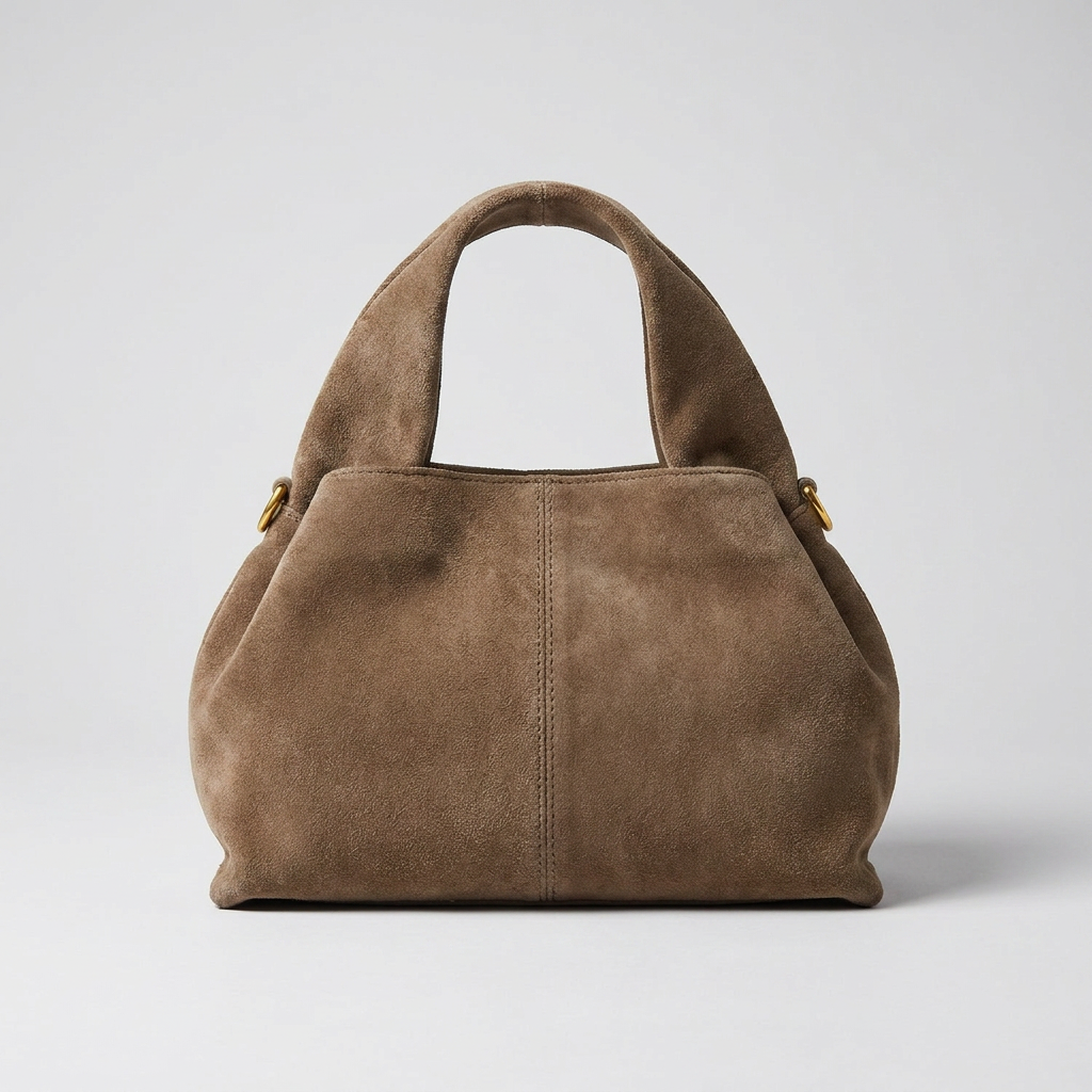 Noemi Suede Handbag by Clemés in Taupe
