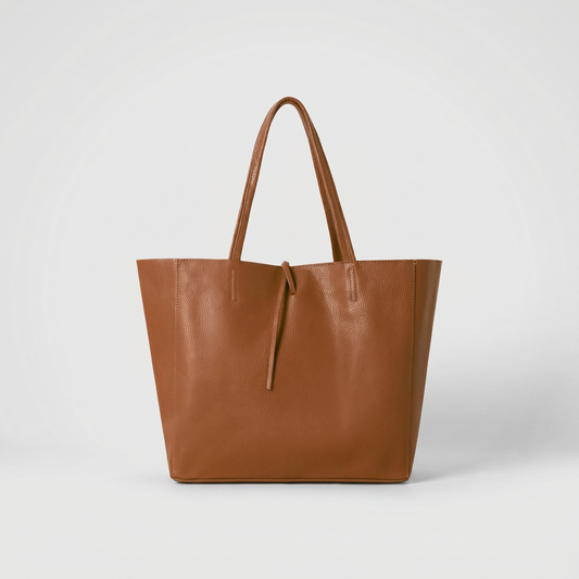 Carlotta Oversized Leather Tote in Dark Tan on light grey studio background