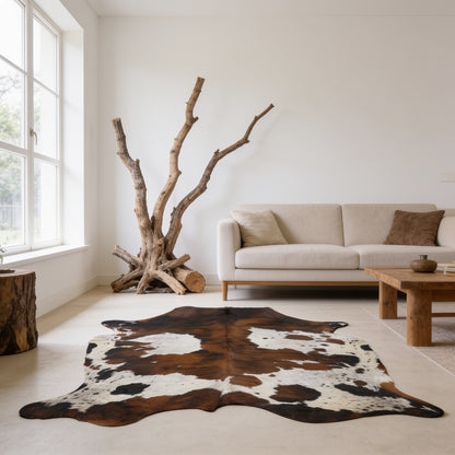 HN-23200 cowhide rug in cozy bright living room