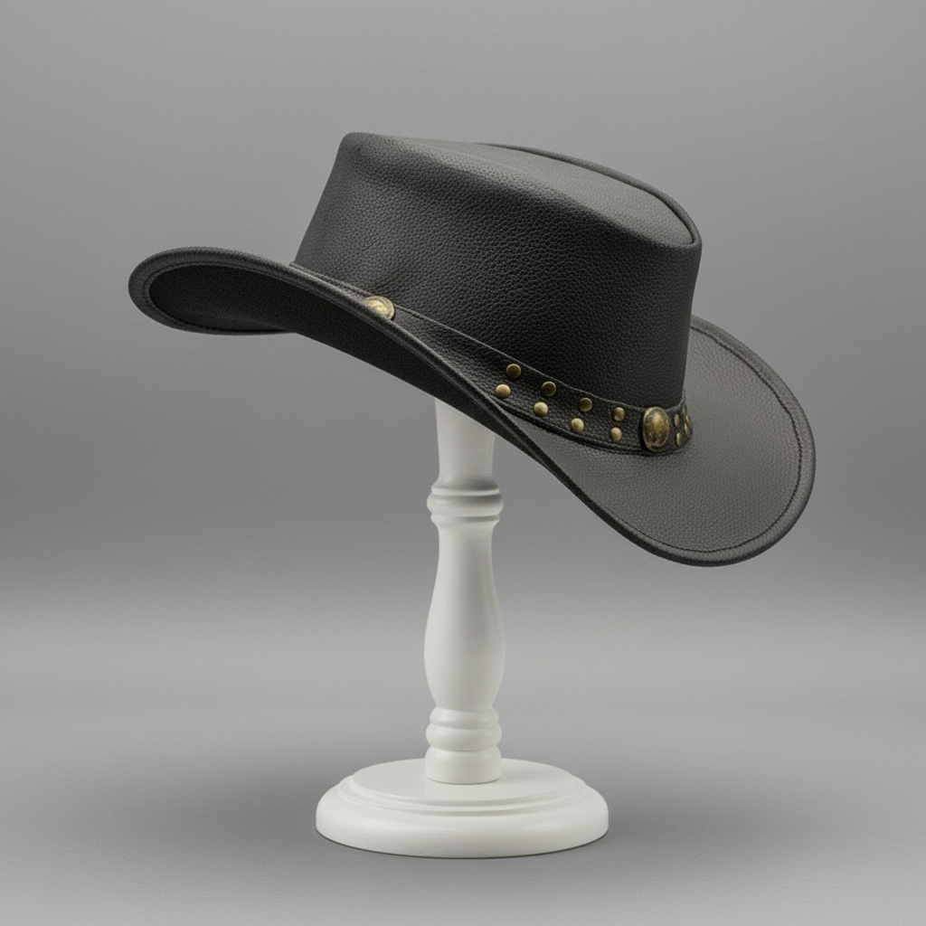 Genuine Cowhide Leather Handmade Western Outback Cowboy Hat, Drifter, Black