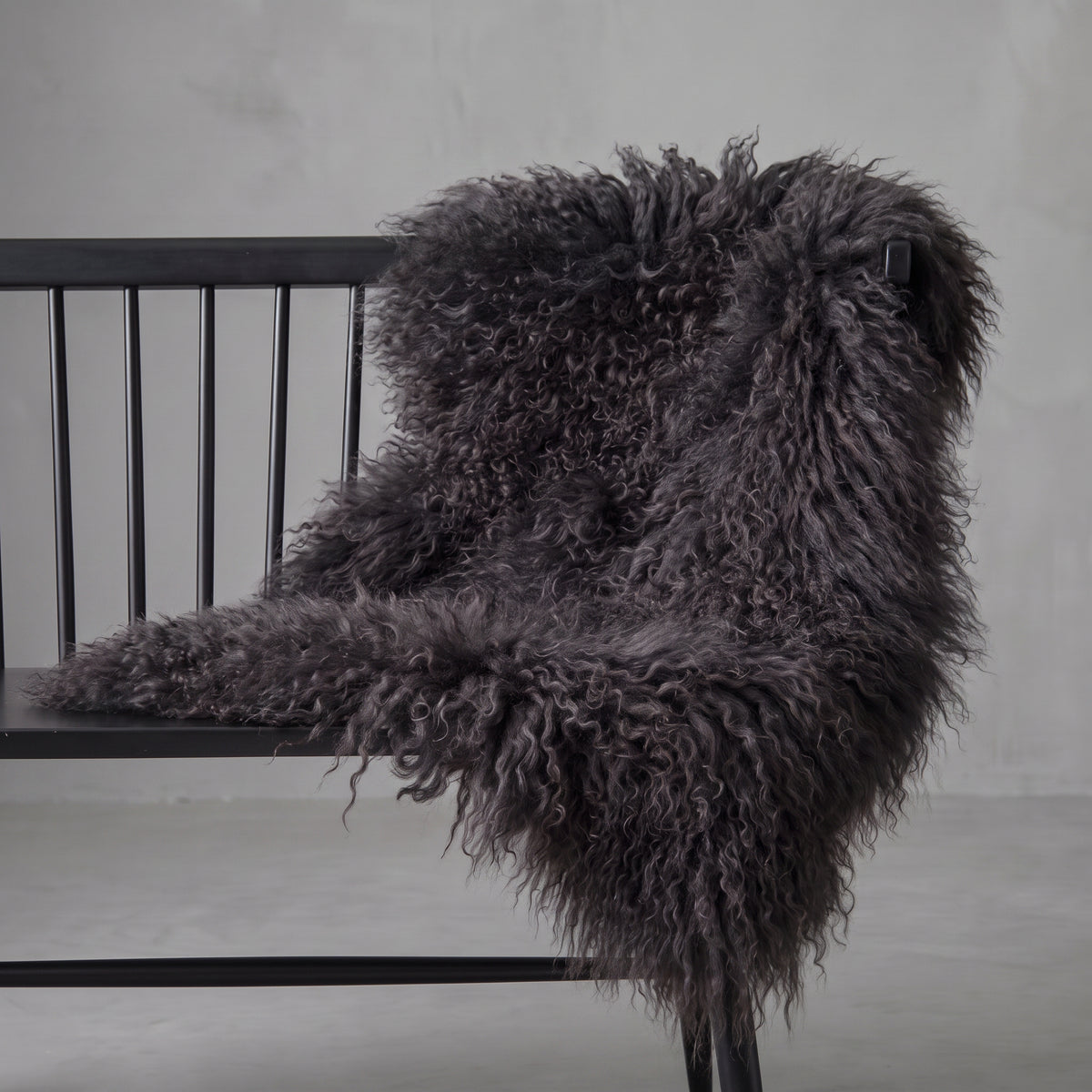 Tibetan Mongolian Sheepskin Rug in Charcoal