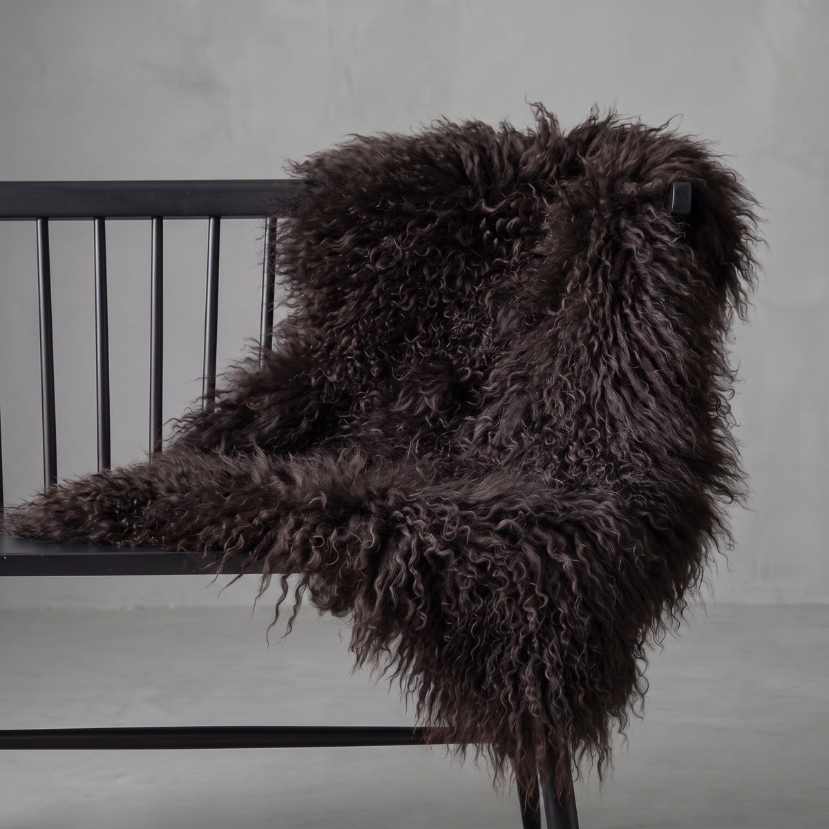 Tibetan Mongolian Sheepskin Rug in Piceous