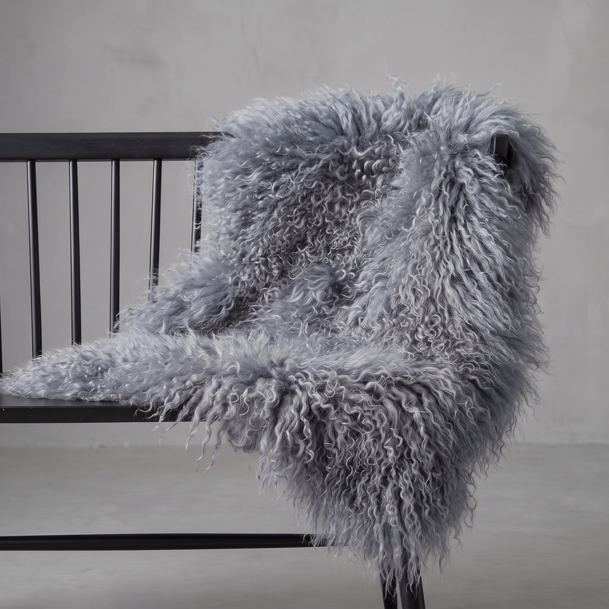 Tibetan Mongolian Sheepskin Rug in Steel