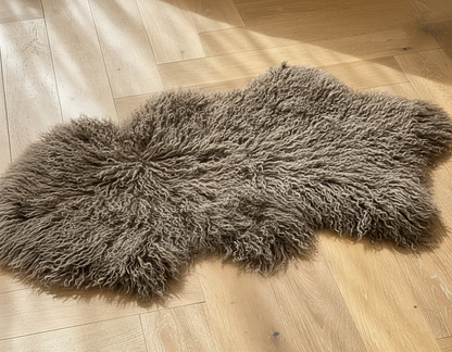 Natural Premium Tibetan Mongolian Sheepskin Rug/Throw, Single, Large (L95 x W60 cm), Taupe