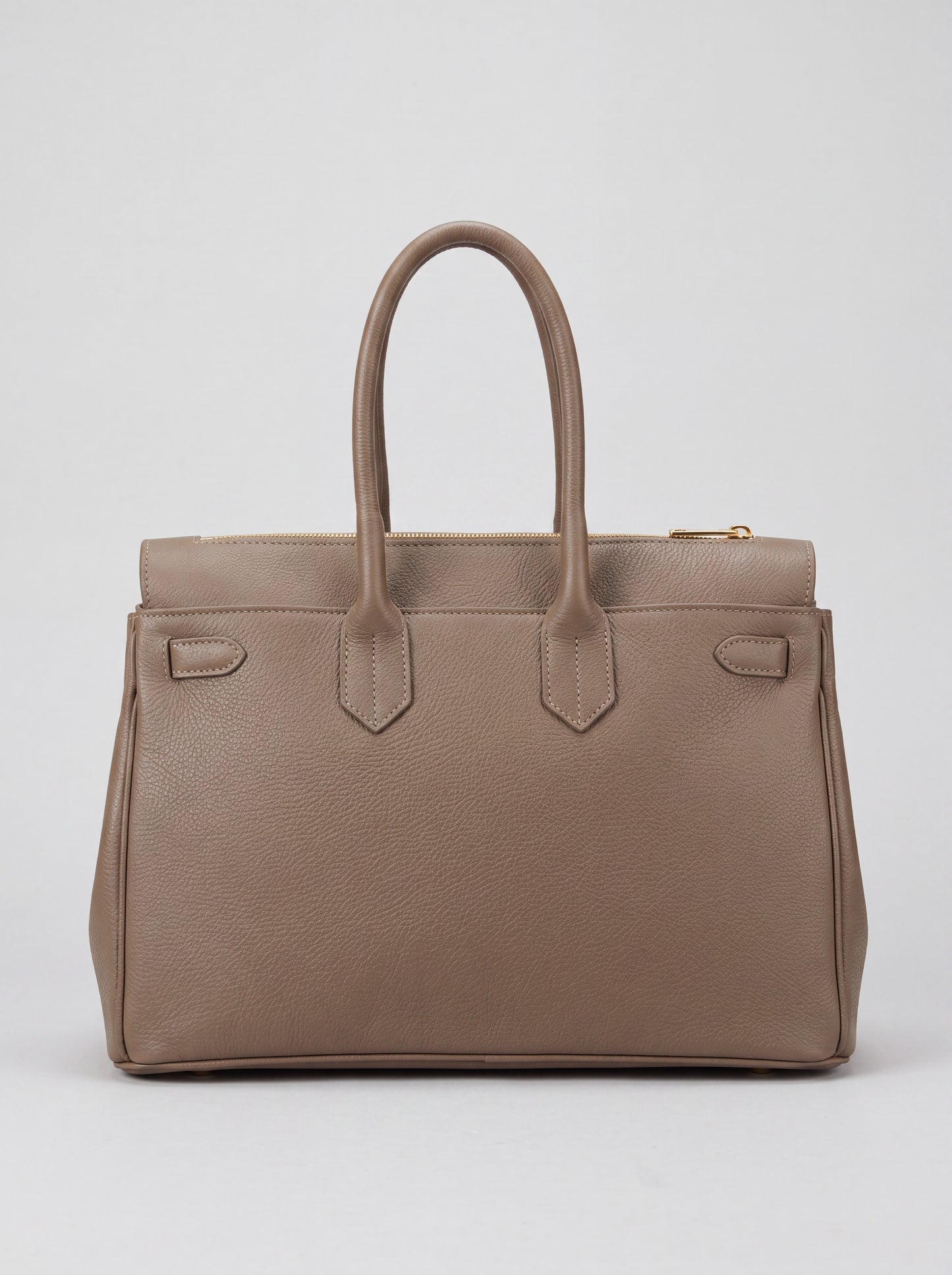 Valentina Maxi Leather Tote in Taupe, back studio view