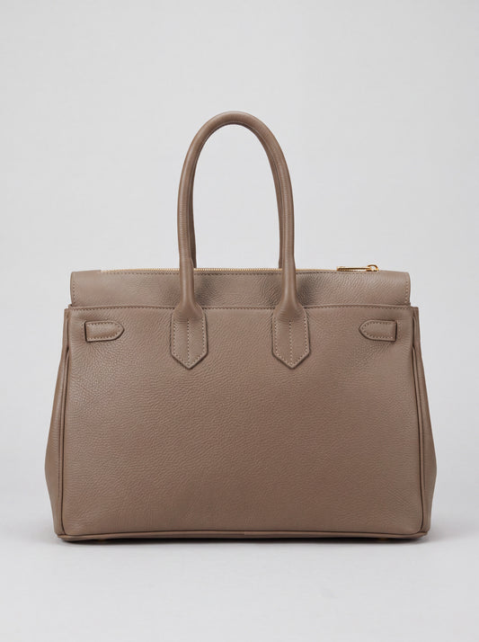 Valentina Maxi Leather Tote in Taupe, back studio view