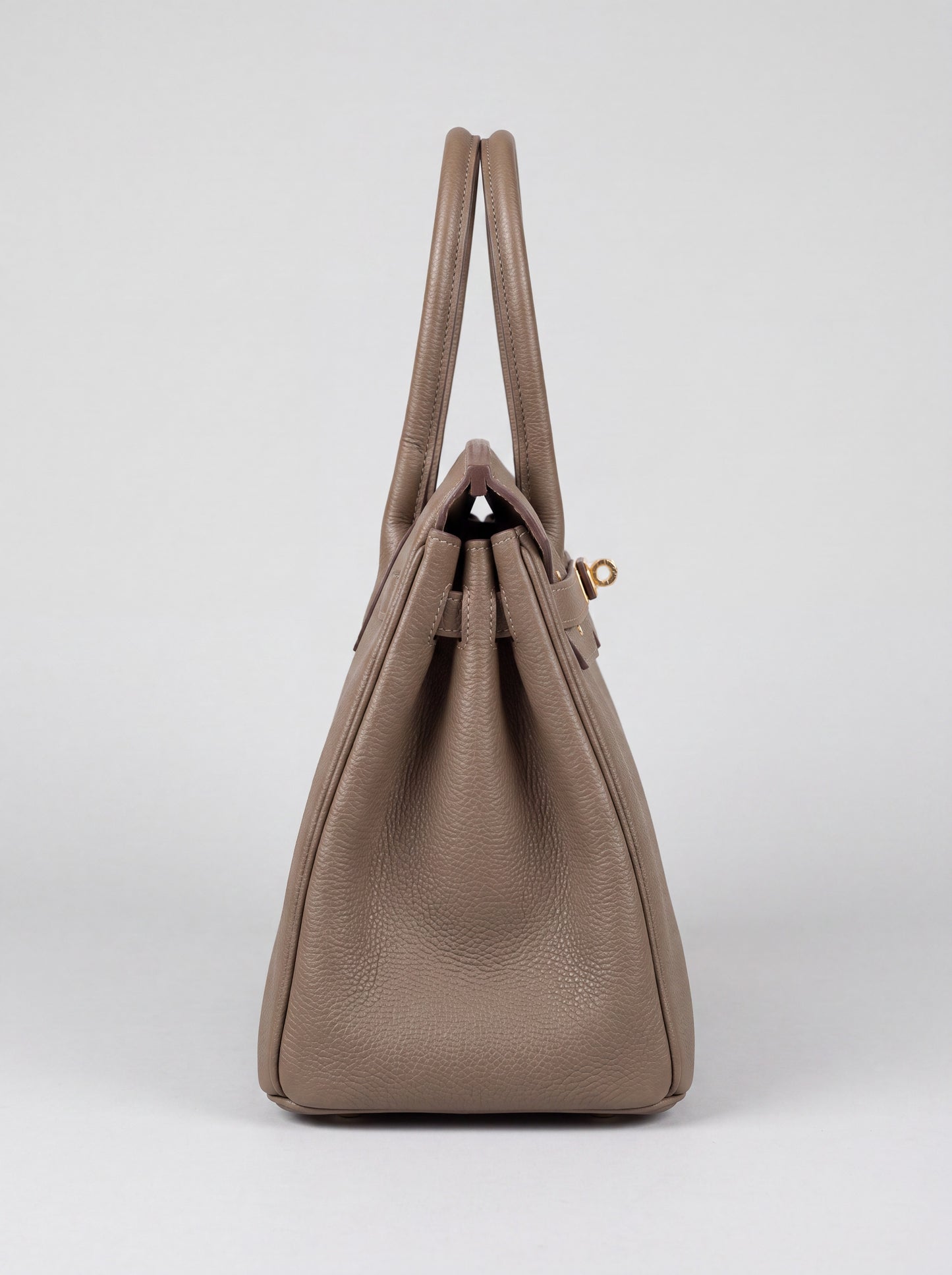 Valentina Maxi Leather Tote in Taupe, side profile studio view