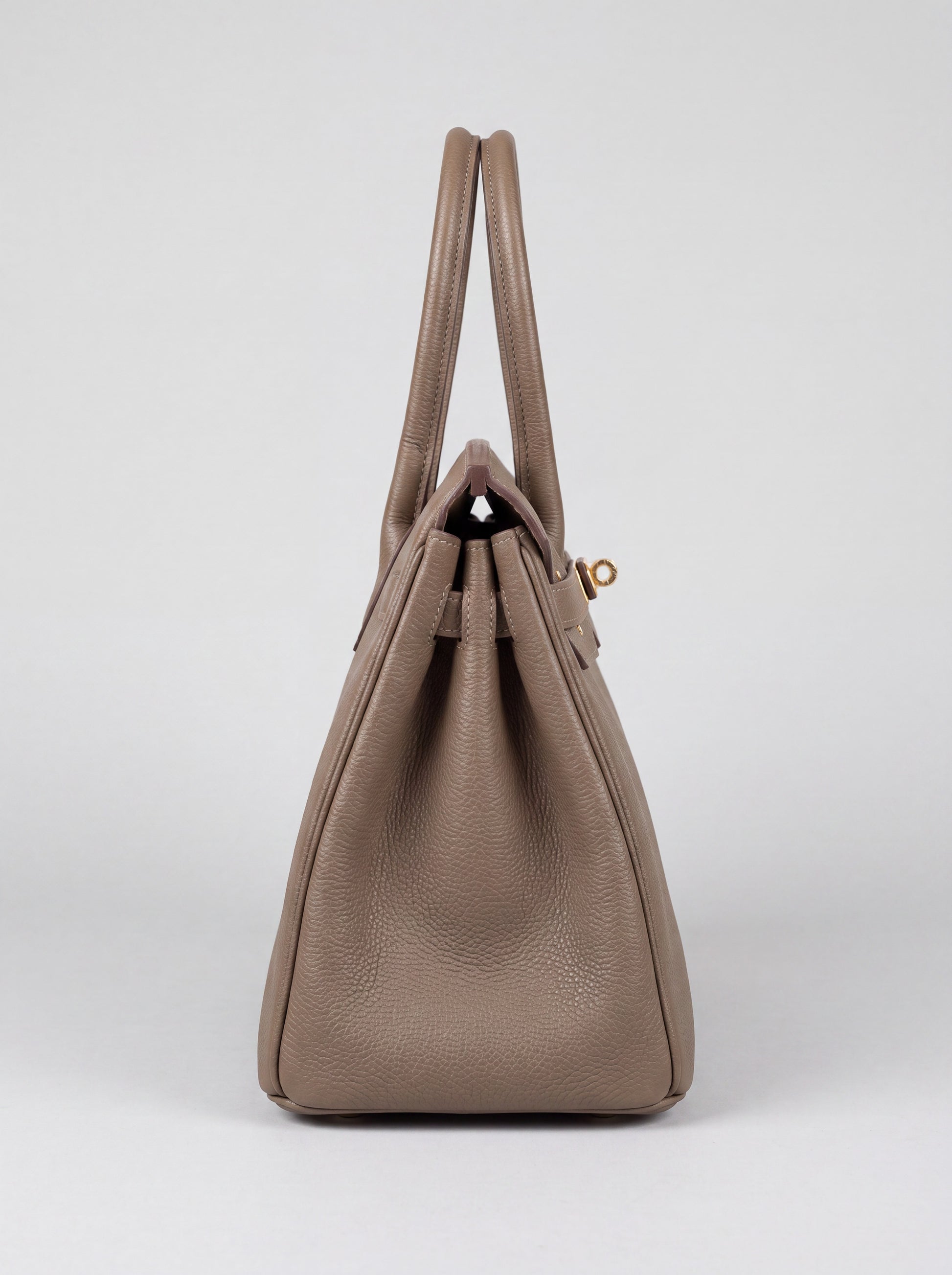 Valentina Maxi Leather Tote in Taupe, side profile studio view