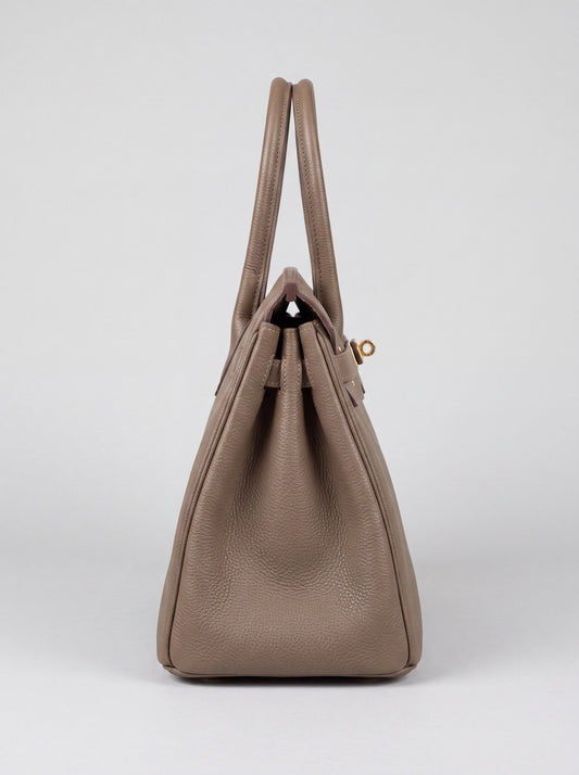 Valentina Maxi Leather Tote in Taupe, side profile studio view