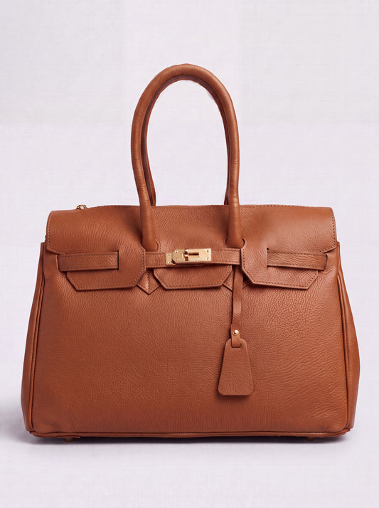 Valentina Maxi Leather Tote by Clemés in Cognac