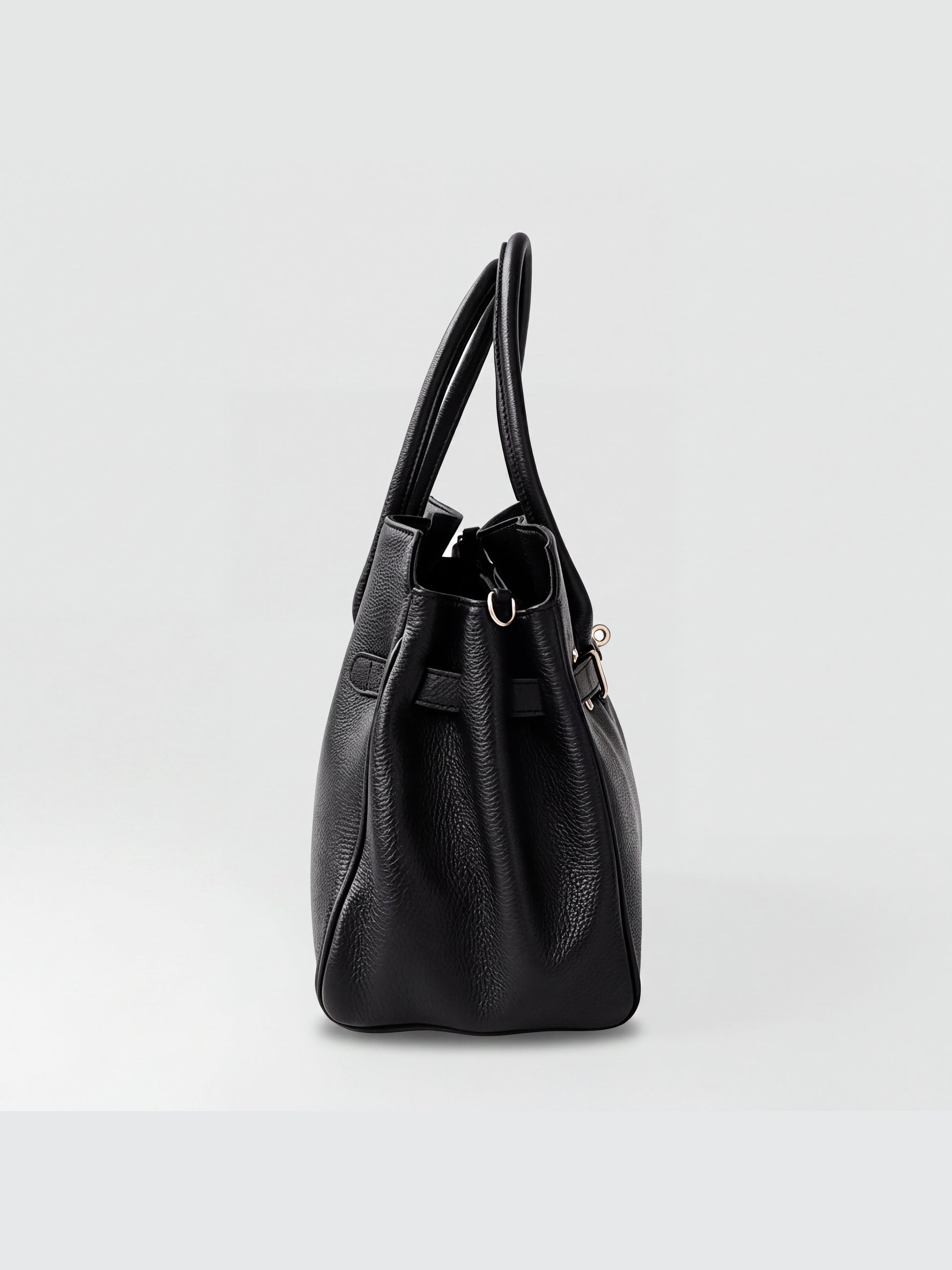 Zoe Leather Tote by Clemés - Black - side profile