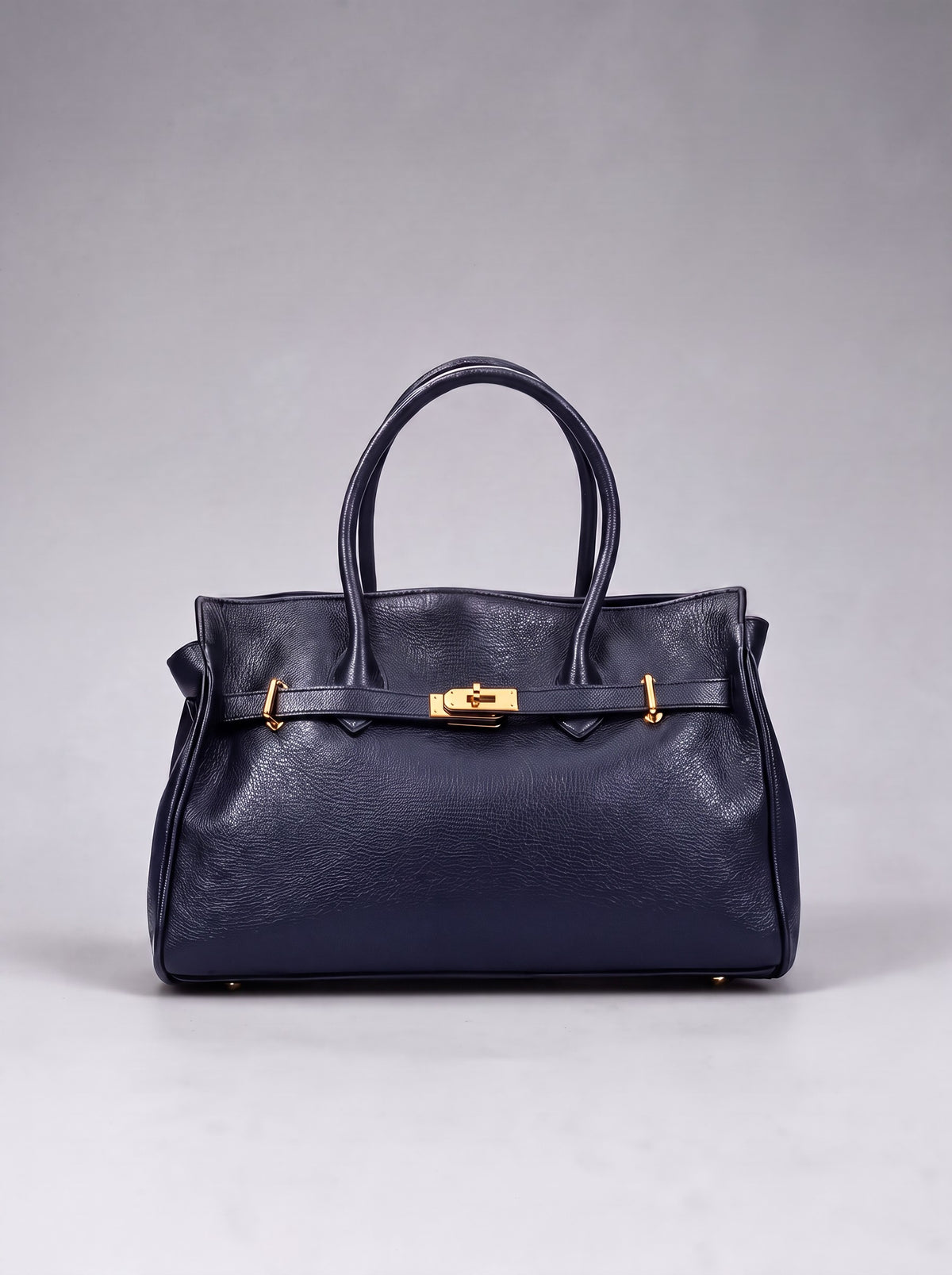 Zoe Leather Tote - Navy Blue