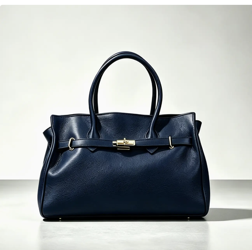 Zoe Leather Tote by Clemés - Navy Blue
